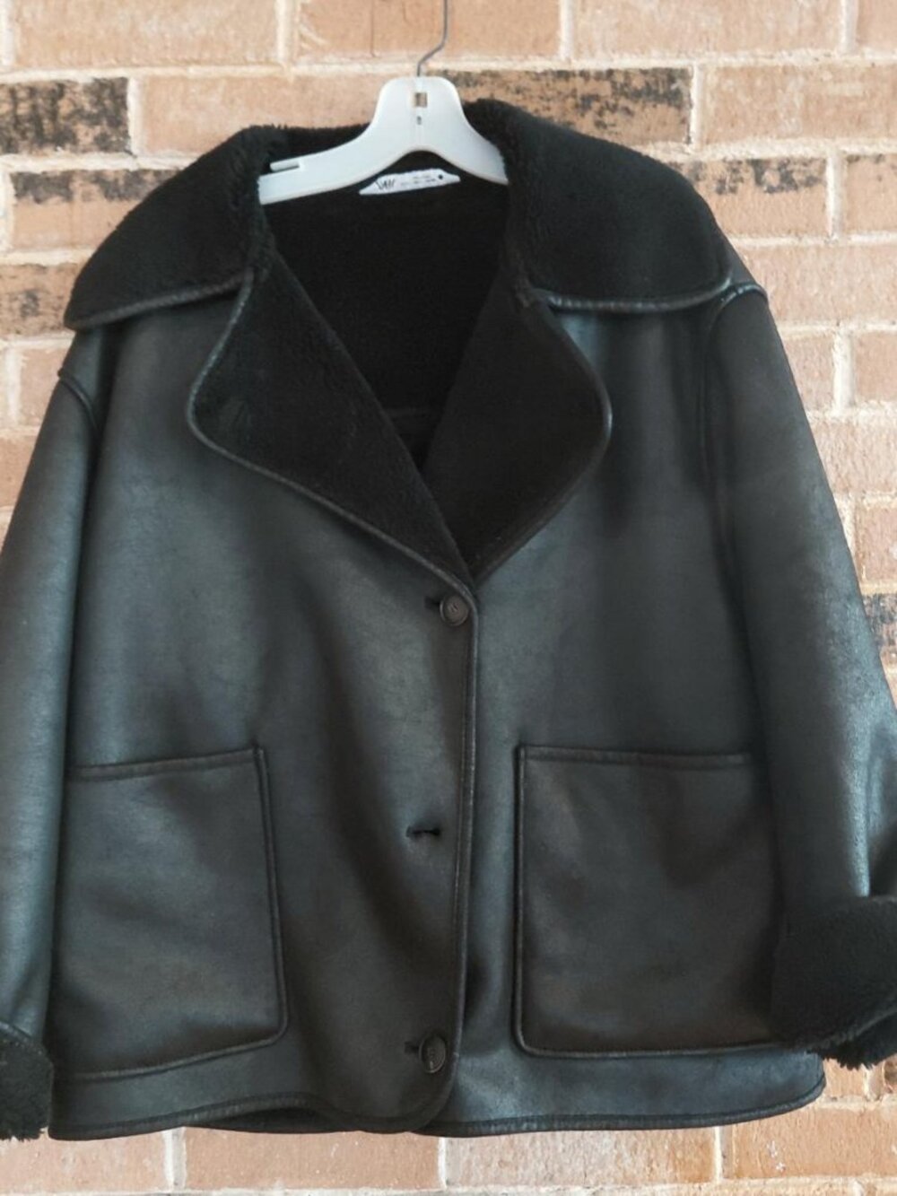 Zara Black Faux Leather Faux Fur Lined Jacket